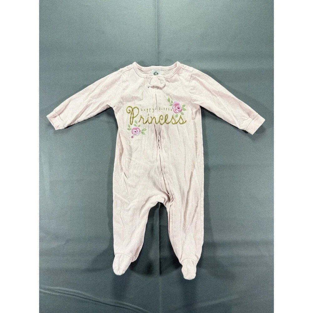 Gerber “Happy Little Princess” Pink One Piece Zip Up Pajama Size 3-6m